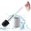 BOOMJOY Toilet Brush and Holder Set, Silicone Toilet Bowl Cleaner Brush, Bathroom Cleaning Bowl Brush Kit with Tweezers, Bathroom Accessories with Aluminum Handle - White