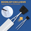 BOOMJOY Toilet Brush and Holder Set, Silicone Toilet Bowl Cleaner Brush, Bathroom Cleaning Bowl Brush Kit with Tweezers, Bathroom Accessories with Aluminum Handle - White