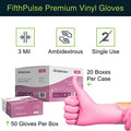 FifthPulse Pink Vinyl Disposable Gloves Medium 50 Pack - Latex Free, Powder Free Medical Exam Gloves - Surgical, Home, Cleaning, and Food Gloves - 3 Mil Thickness