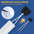 BOOMJOY Toilet Brush and Holder Set, Silicone Toilet Bowl Cleaner Brush, Bathroom Cleaning Bowl Brush Kit with Tweezers, Bathroom Accessories with Aluminum Handle - White