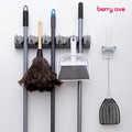 Berry Ave Broom Holder & Wall Mount Garden Tool Organizer - Home Laundry Room, Kitchen, Closet, Shed, Garage Organization and Storage Utility Rack - 5 Slots & 6 Hooks -Rake, Shovel, Mop Hanger (Black)