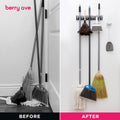 Berry Ave Broom Holder & Wall Mount Garden Tool Organizer - Home Laundry Room, Kitchen, Closet, Shed, Garage Organization and Storage Utility Rack - 5 Slots & 6 Hooks -Rake, Shovel, Mop Hanger (Black)